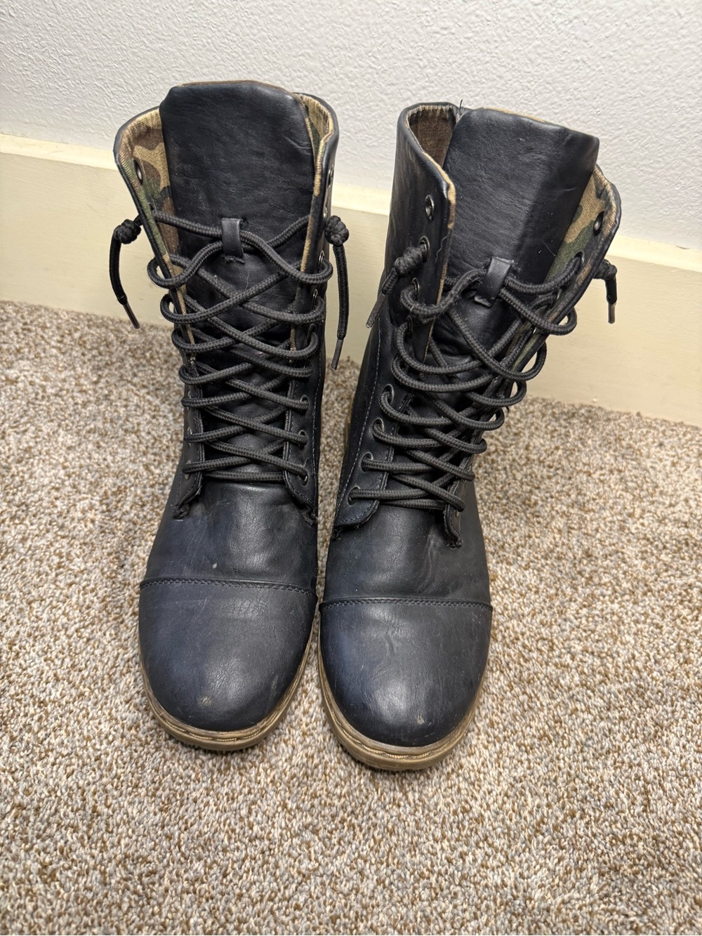 Nature Breeze Black Combat Boots with Camo Lining